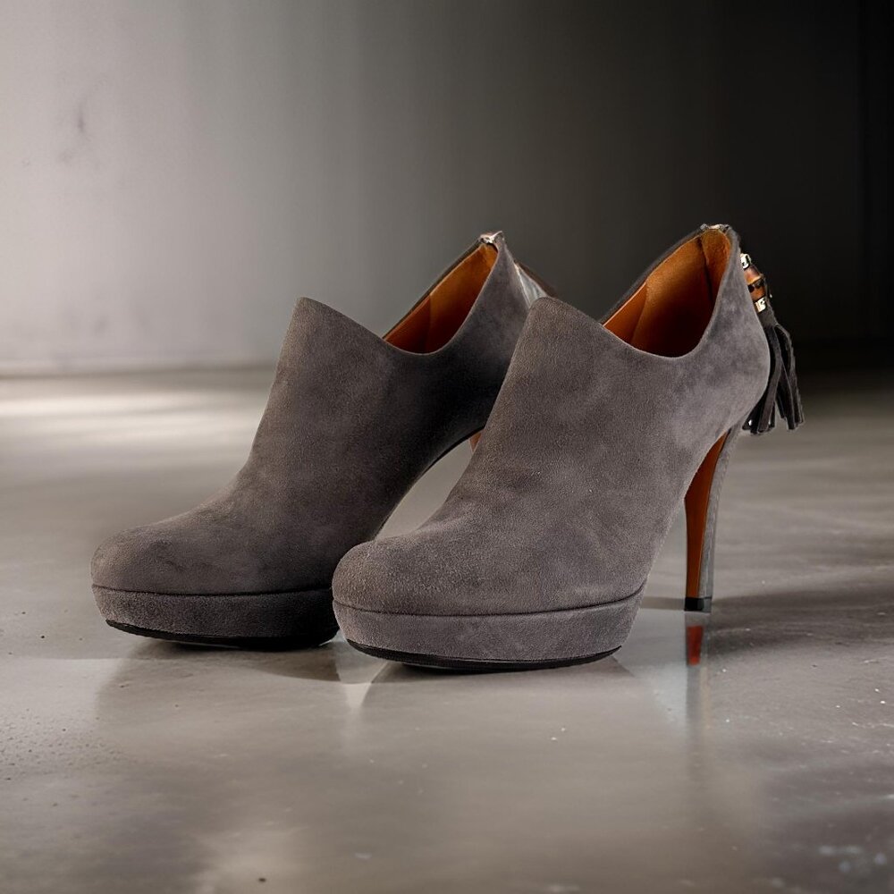 Authentic GUCCI Grey Suede Bamboo Tassel Booties - Size 8.5